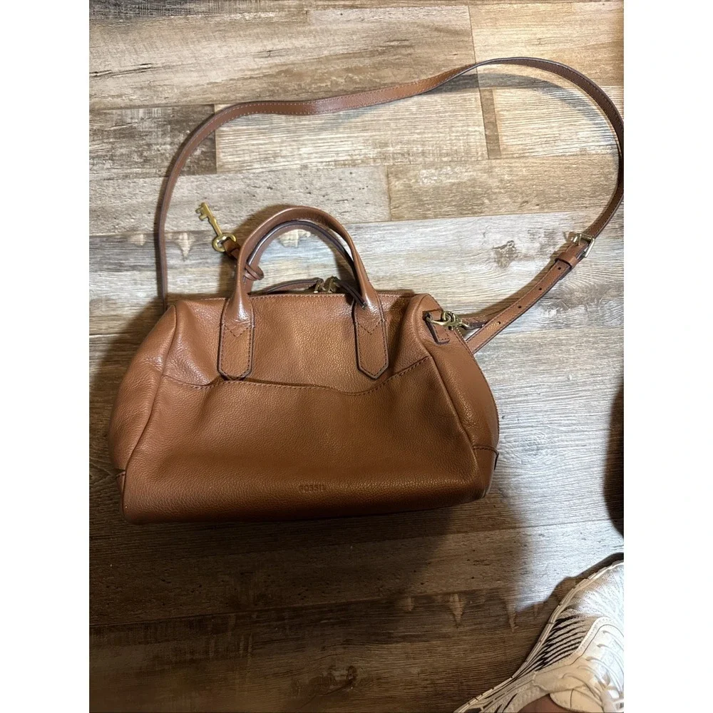 Fossil Sydney Satchel Brown Textured Leather Brass Hardware EUC